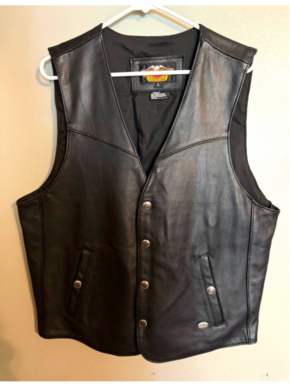 Harley Davidson Men's L Genuine Leather Motorcycle Vest Made in USA Black